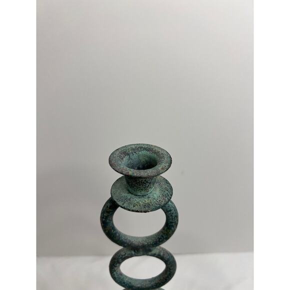Set of 2 Green Tone Cast Iron Candle Holders, Unique Style! - Picture 3 of 7